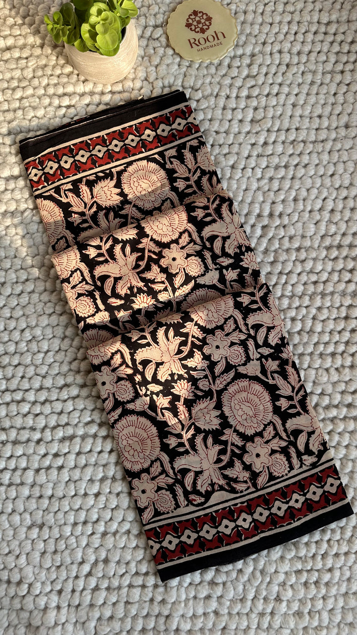 VANIKA - FLORAL BAGRU HAND BLOCK PRINTED SOFT MULMUL COTTON SAREE