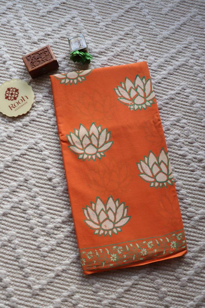 BAGRU HAND BLOCK PRINTED SOFT MULMUL COTTON SAREE- 069