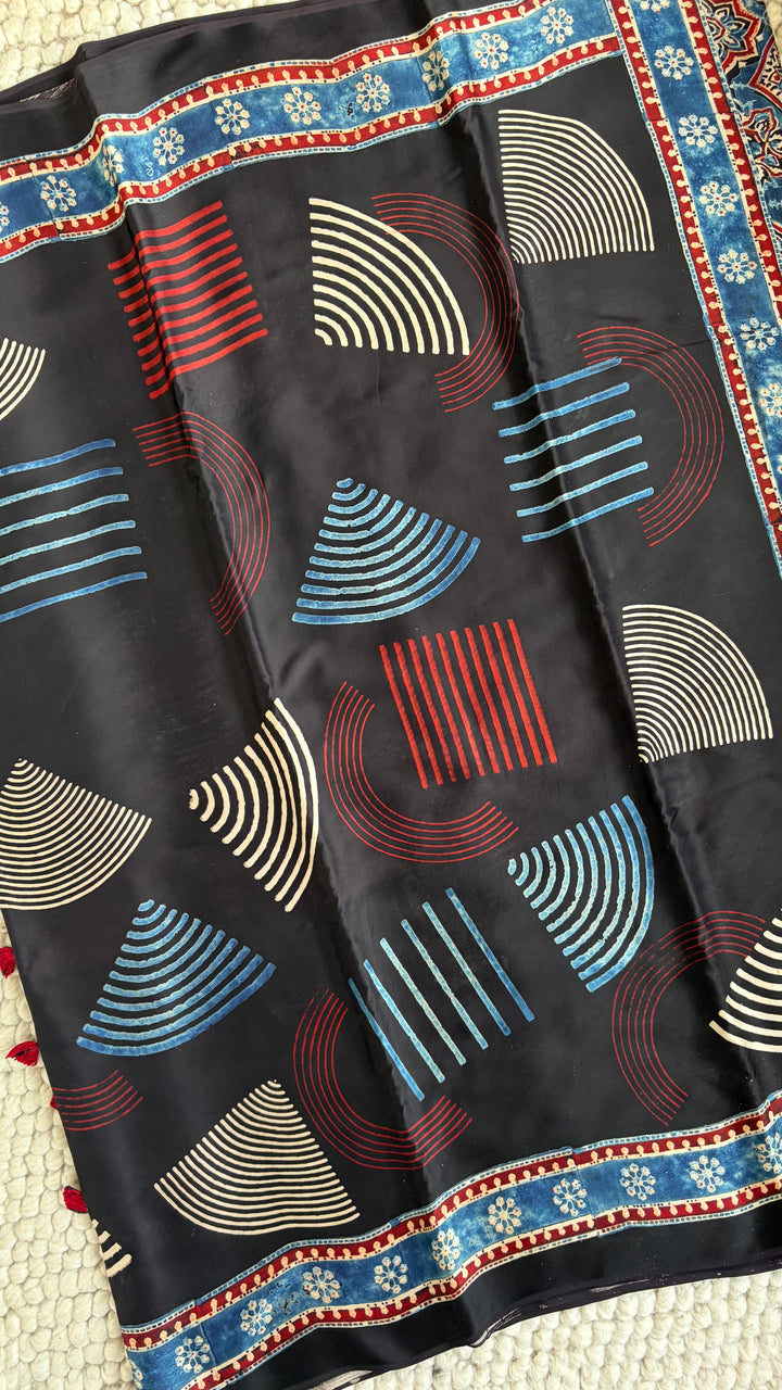 ROOH EXCLUSIVES- AJRAKH HAND BLOCK PRINTED PREMIUM MODAL SILK SAREE 01