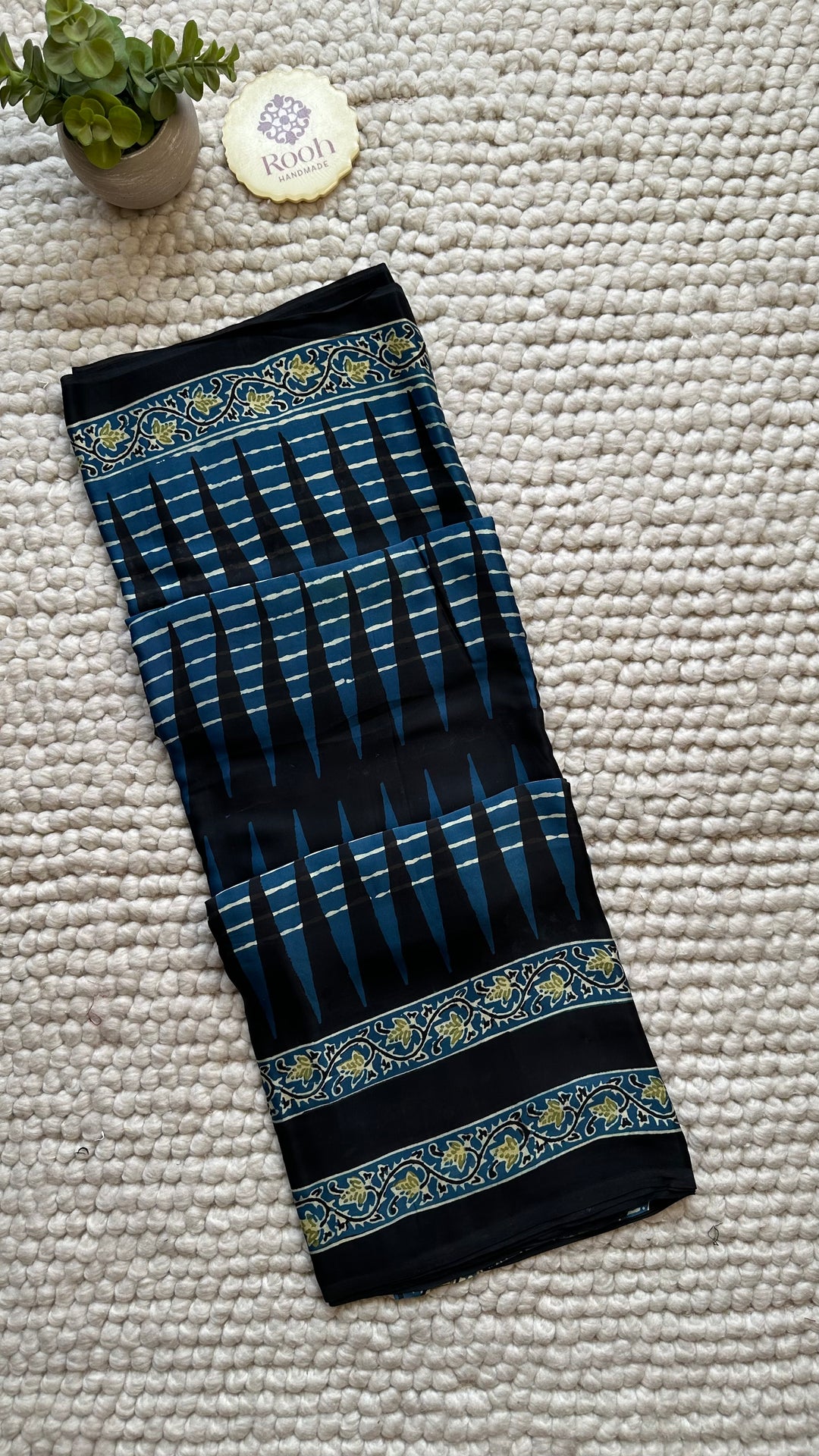 ROOH EXCLUSIVES- AJRAKH HAND BLOCK PRINTED PREMIUM MODAL SILK SAREE 14