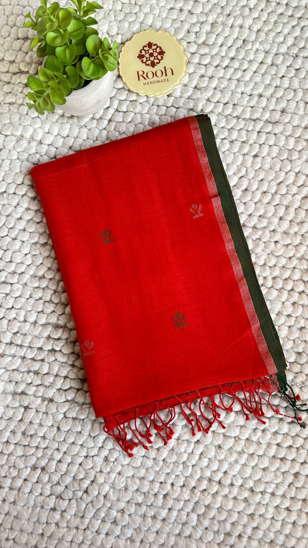 PREMIUM NEEDLE WORK JAMDANI HANDWOVEN AND HANDSPUN COTTON SAREE - RUST ORANGE