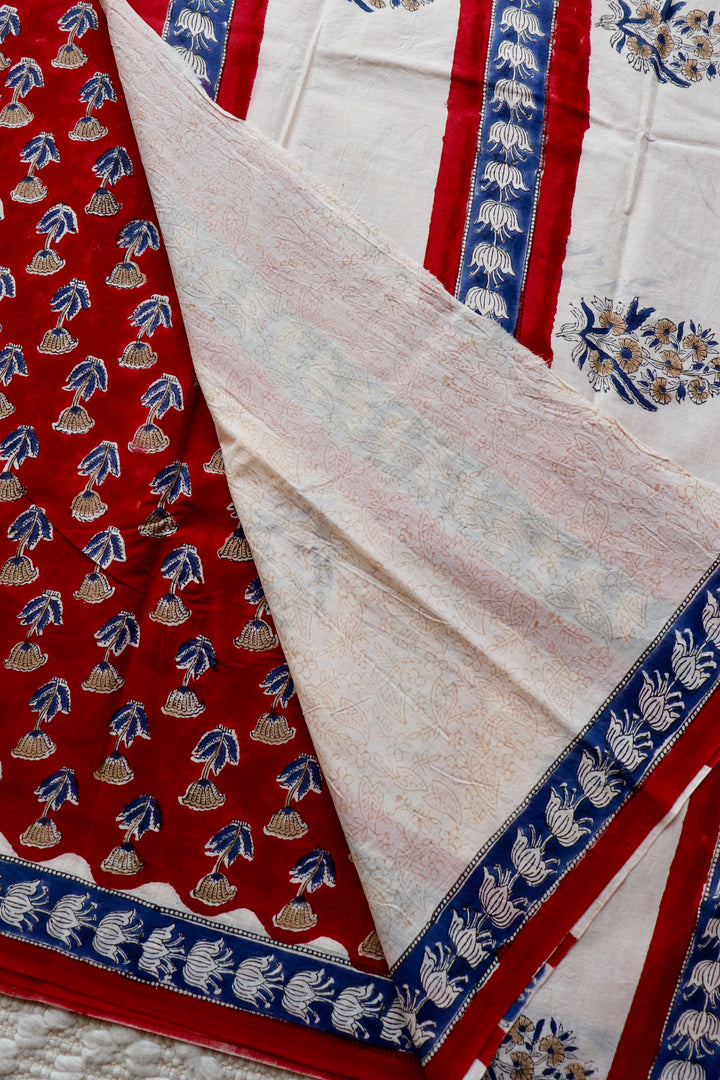 BAGRU HAND BLOCK PRINTED SOFT MULMUL COTTON SAREE- 079