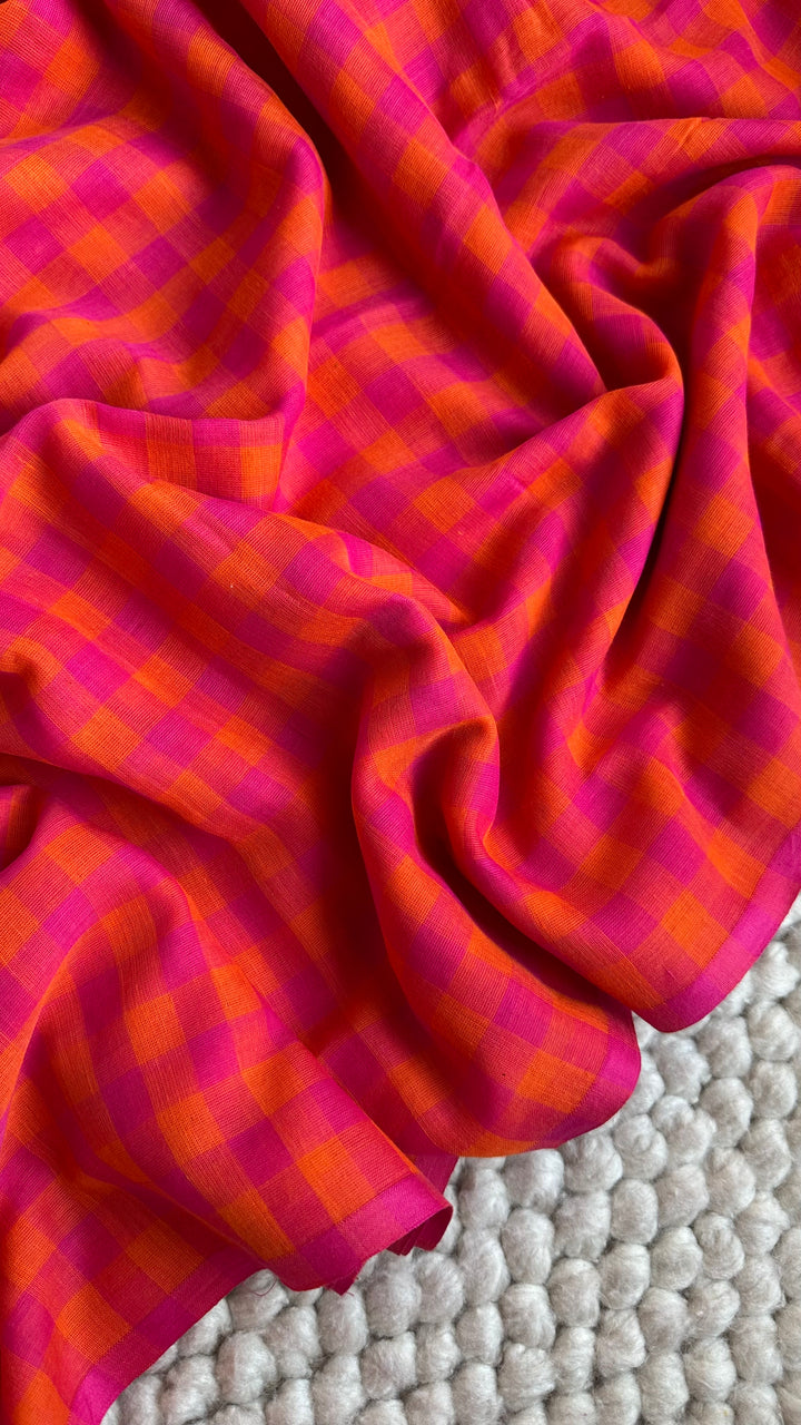 MULTICOLOUR CHECKS PURE SUPER SOFT MULMUL COTTON SAREE - 016