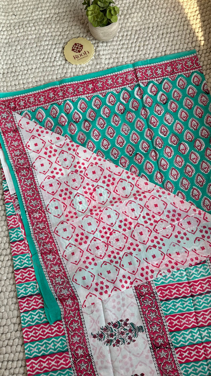 BAGRU HAND BLOCK PRINTED SOFT MULMUL COTTON SAREE- 148