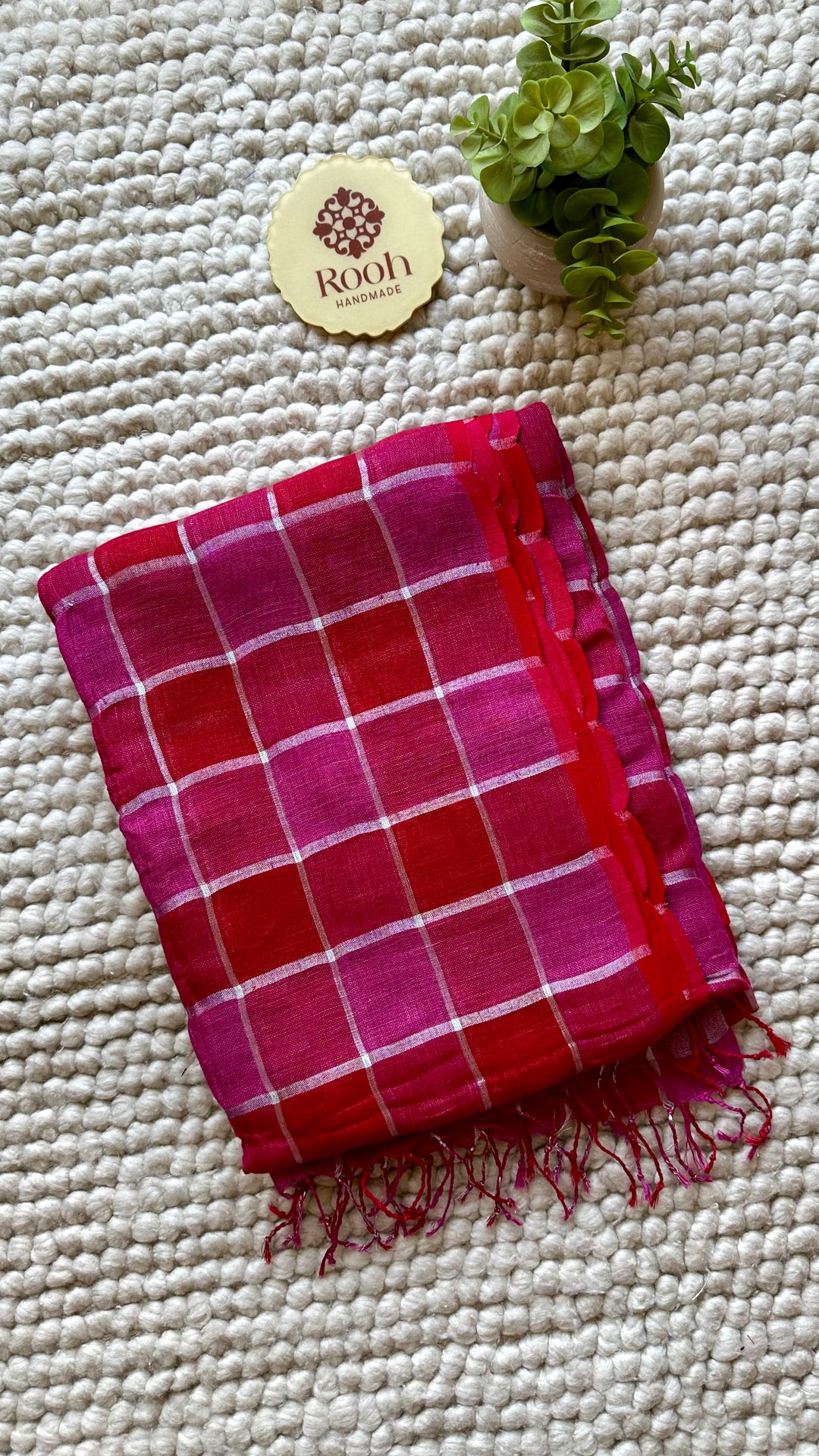 Multi Colour Checked Pure Handwoven Linen Saree - 004