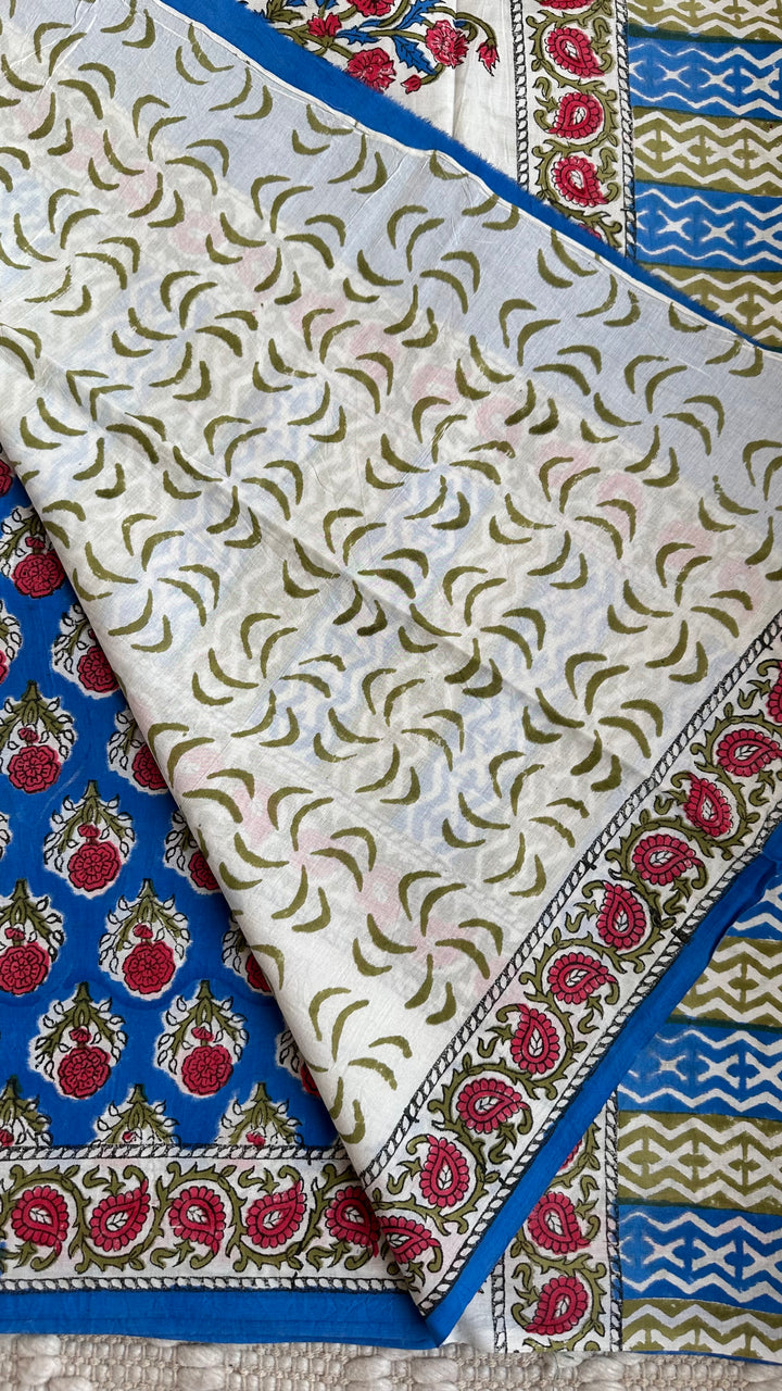 BAGRU HAND BLOCK PRINTED SOFT MULMUL COTTON SAREE- 023