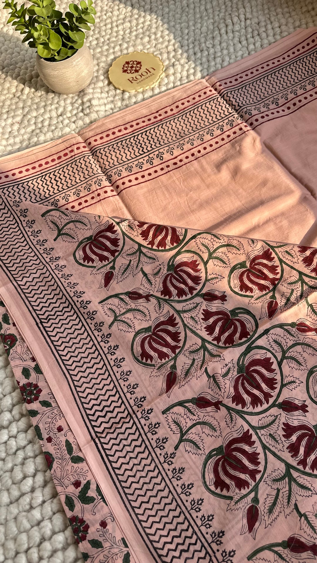 BAGRU HAND BLOCK PRINTED SOFT MULMUL COTTON SAREE- 095 (DISPATCH TIME IS - 12-15 DAYS)