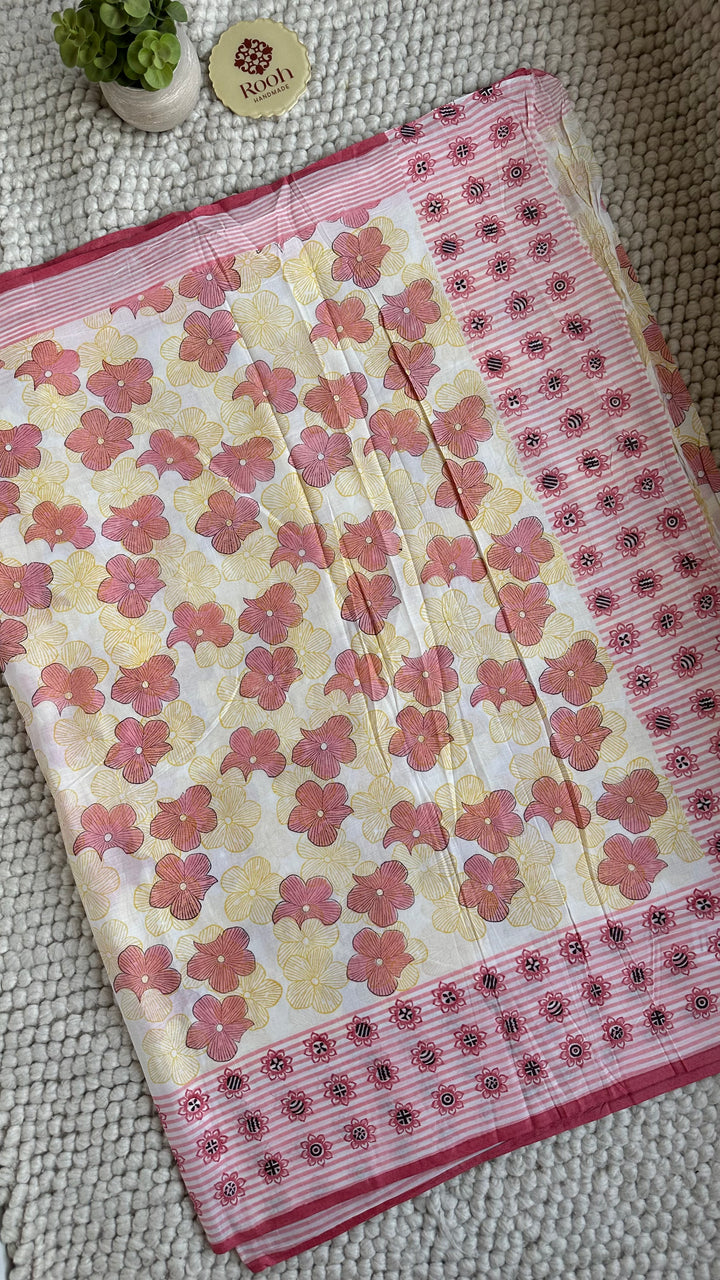 SANGANERI HAND BLOCK PRINTED SOFT COTTON SAREE- 025