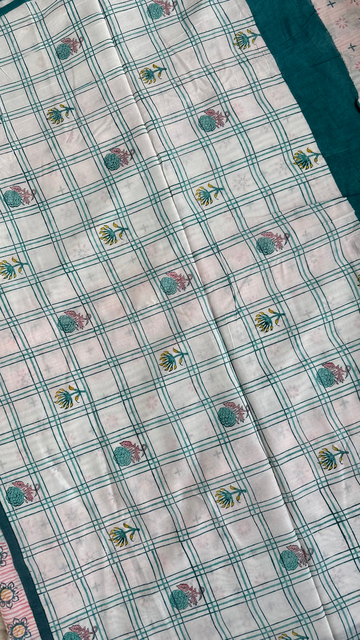 SANGANERI HAND BLOCK PRINTED SOFT COTTON SAREE- 028