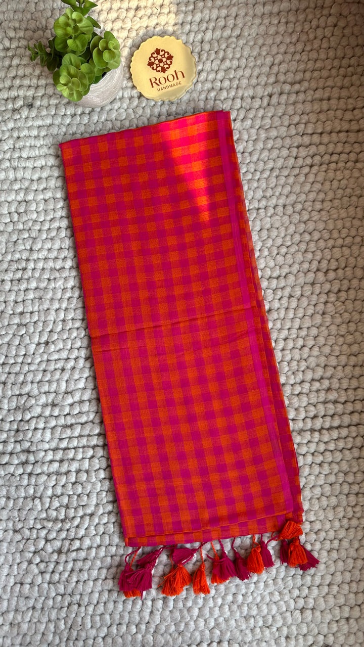 MULTICOLOUR CHECKS PURE SUPER SOFT MULMUL COTTON SAREE - 016