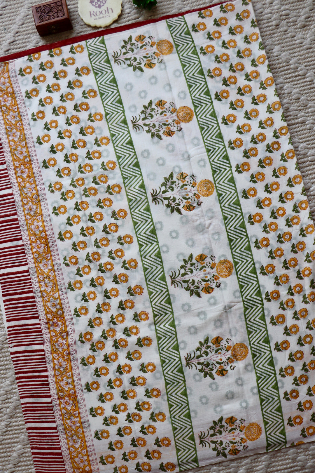 BAGRU HAND BLOCK PRINTED SOFT MULMUL COTTON SAREE- 090