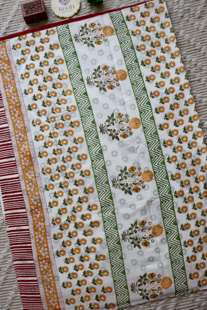 BAGRU HAND BLOCK PRINTED SOFT MULMUL COTTON SAREE- 090
