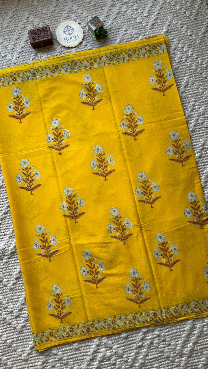 BAGRU HAND BLOCK PRINTED SOFT MULMUL COTTON SAREE- 070