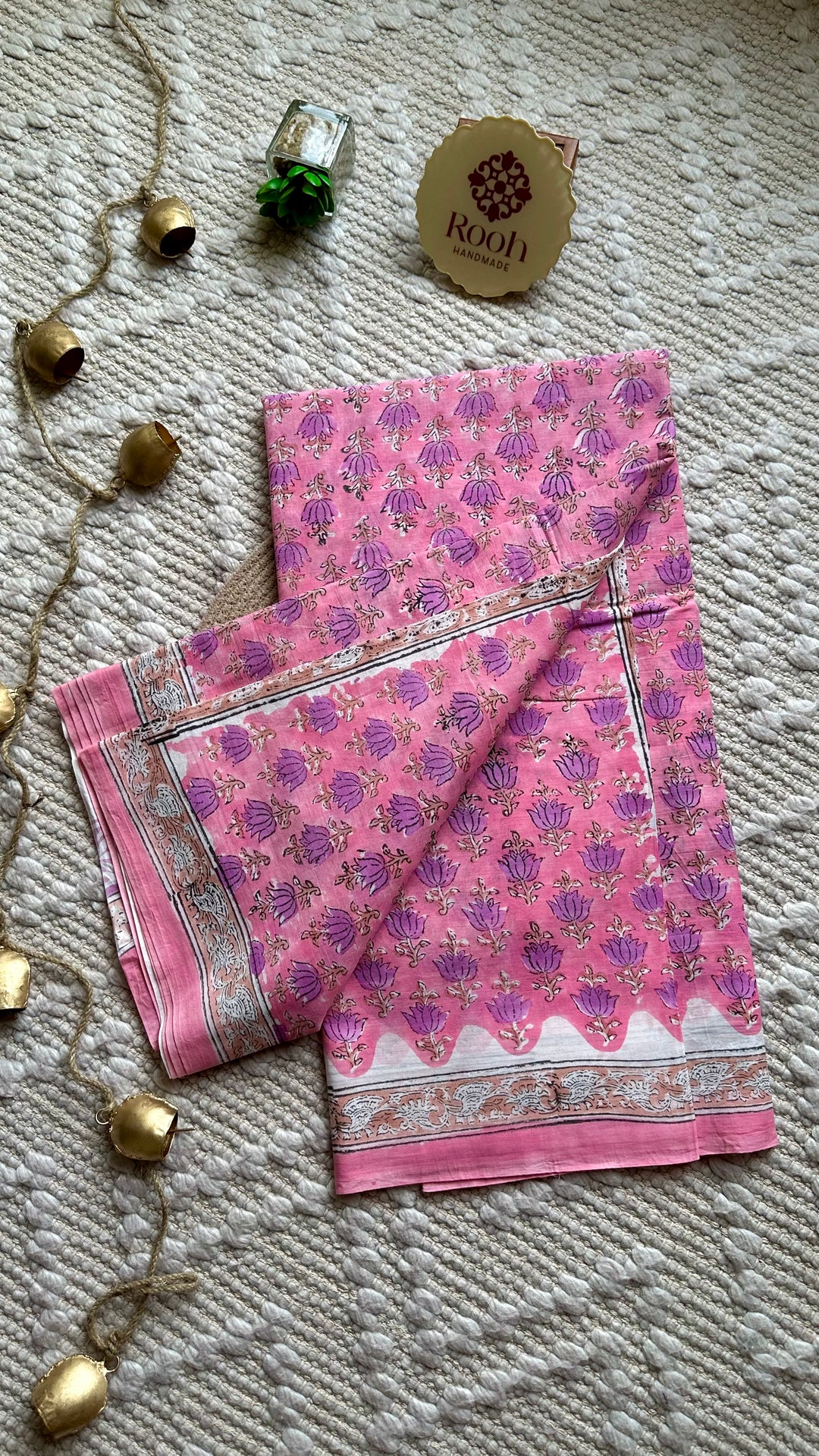 BAGRU HAND BLOCK PRINTED SOFT MULMUL COTTON SAREE- 088