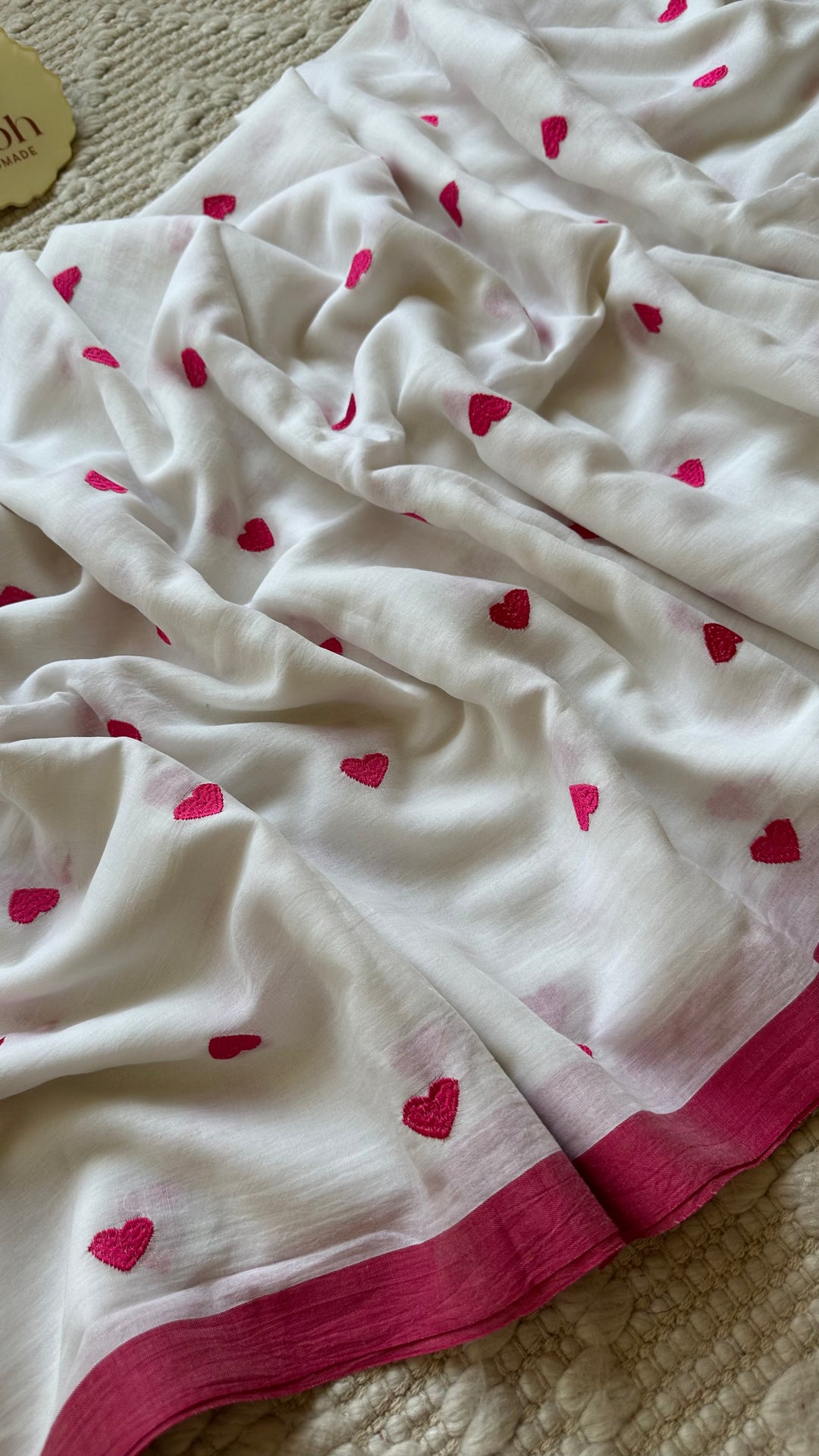 DIL - WHITE & PINK SUPER SOFT MUL COTTON SAREE