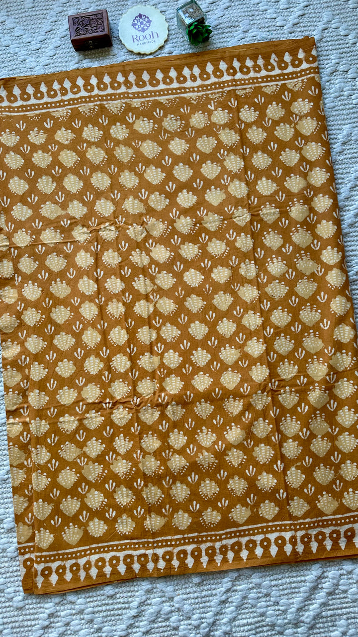 BAGRU HAND BLOCK PRINTED SOFT MULMUL COTTON SAREE- 073