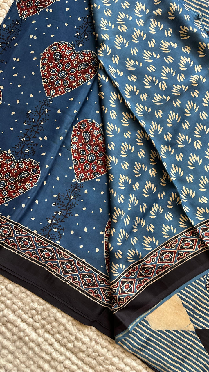 ROOH EXCLUSIVES- AJRAKH HAND BLOCK PRINTED PREMIUM MODAL SILK SAREE 13