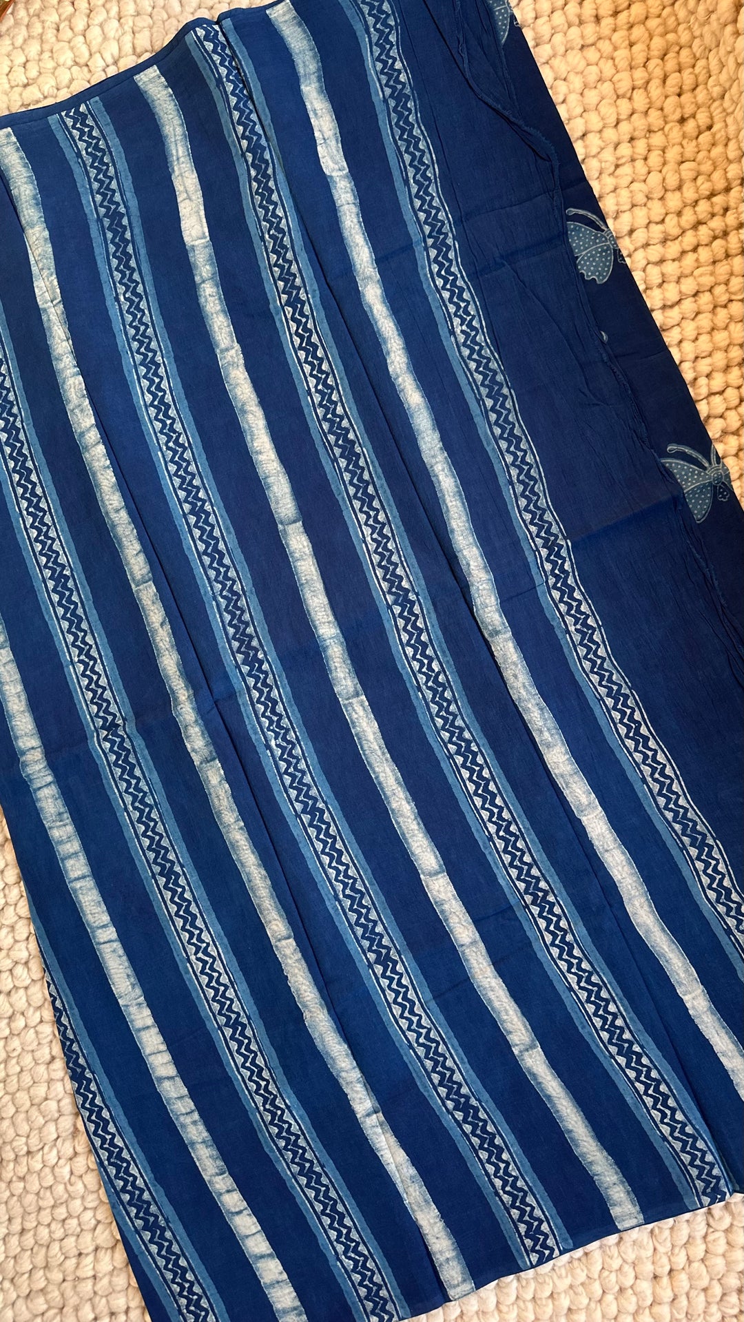AKOLA INDIGO HAND BLOCK DABU PRINTED SOFT MULMUL COTTON SAREE- 025