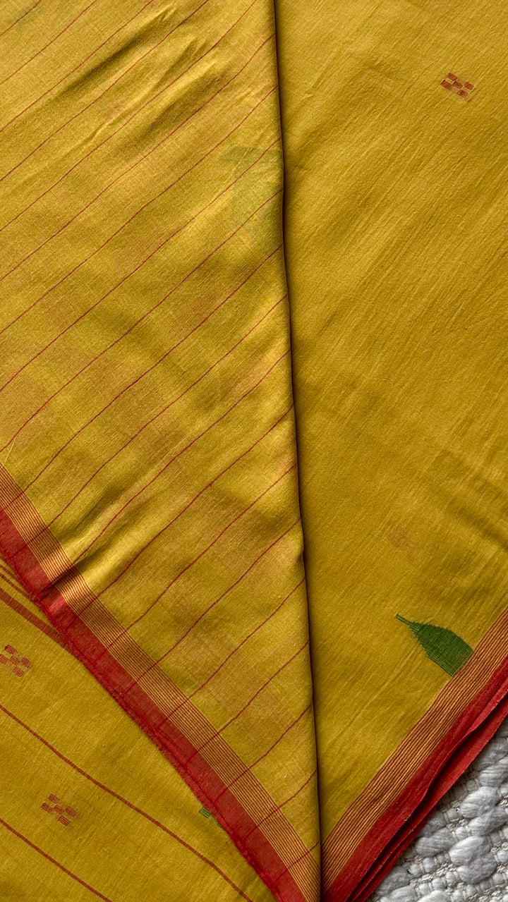 PREMIUM JAMDANI WEAVE HANDWOVEN AND HANDSPUN COTTON SAREE -  AMBER YELLOW