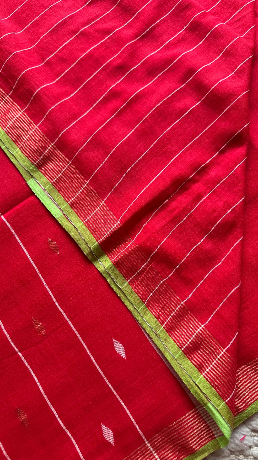 PREMIUM JAMDANI WEAVE HANDWOVEN AND HANDSPUN COTTON SAREE - CRIMSON RED