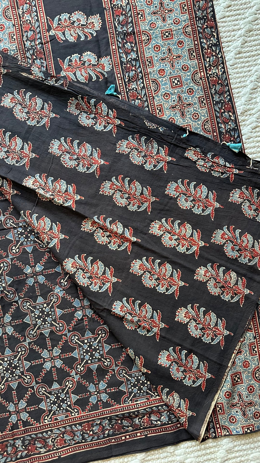 PREMIUM AJRAKH HAND BLOCK PRINTED PURE SOFT COTTON SAREE- 005