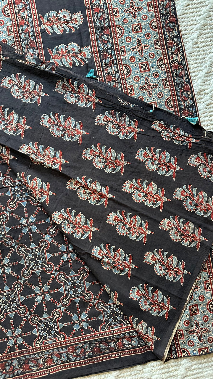 PREMIUM AJRAKH HAND BLOCK PRINTED PURE SOFT COTTON SAREE- 005