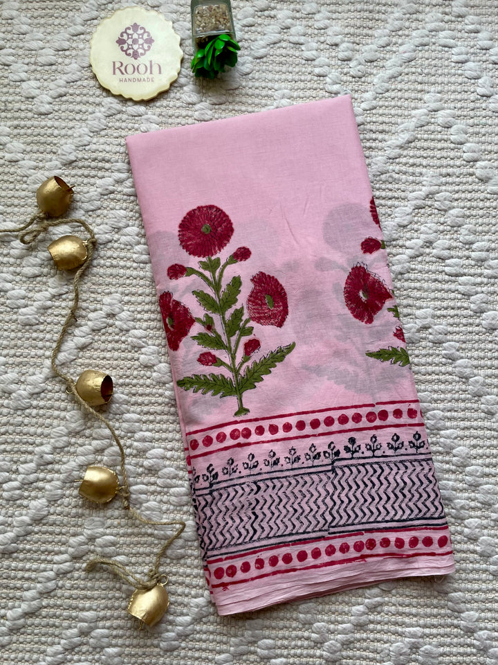 BAGRU HAND BLOCK PRINTED SOFT MULMUL COTTON SAREE- 095