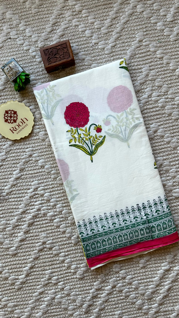BAGRU HAND BLOCK PRINTED SOFT MULMUL COTTON SAREE- 054