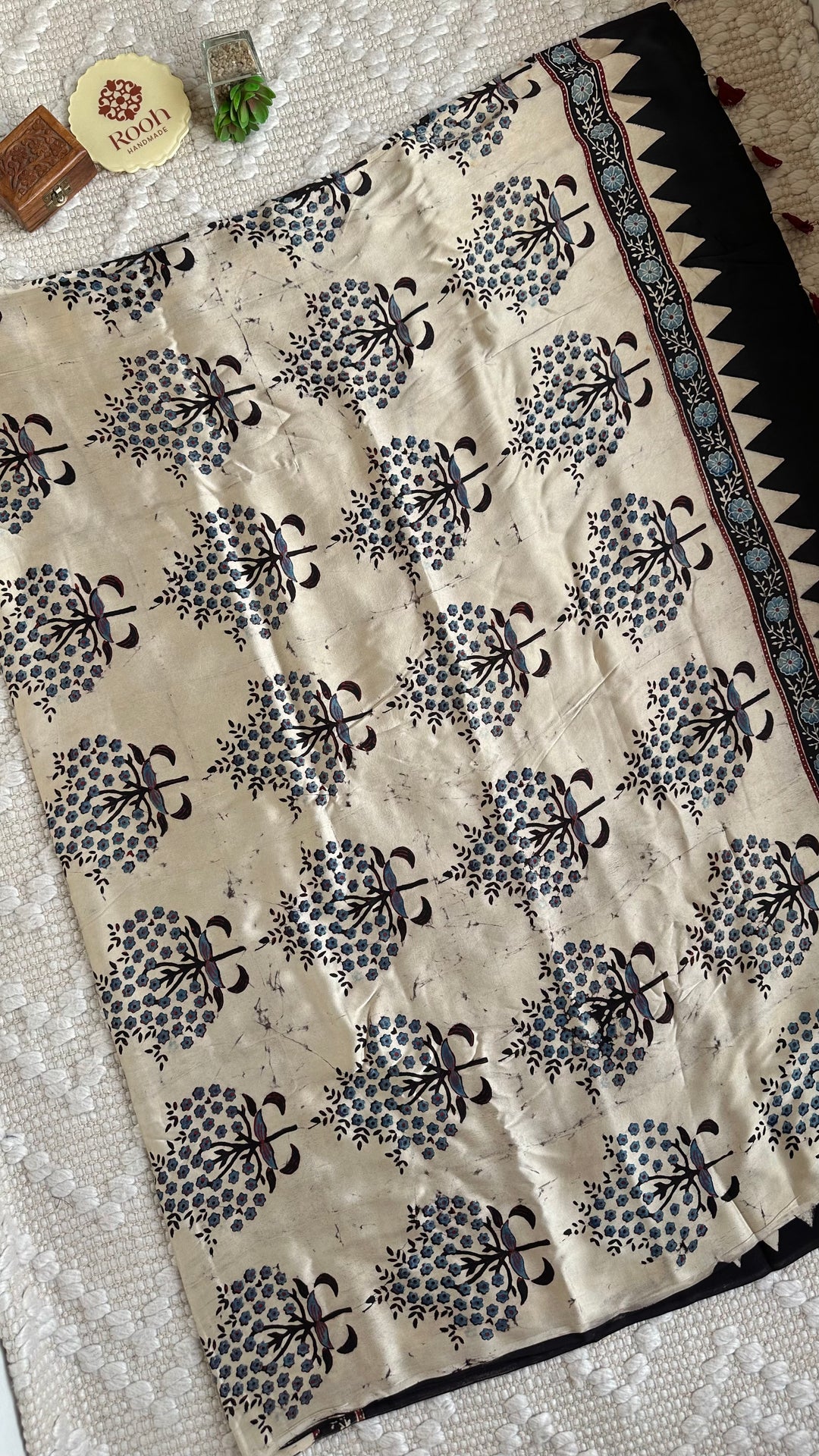 RAATRI - PREMIUM AJRAKH HAND BLOCK PRINTED MODAL SILK SAREE