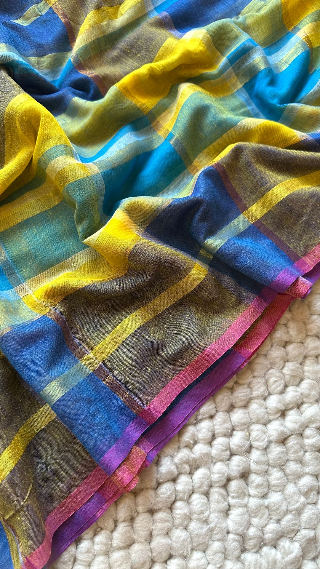 HANDWOVEN MULTICOLOUR ZARI CHECKS PURE MULMUL COTTON SAREE - 07