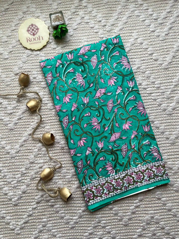 BAGRU HAND BLOCK PRINTED SOFT MULMUL COTTON SAREE- 097