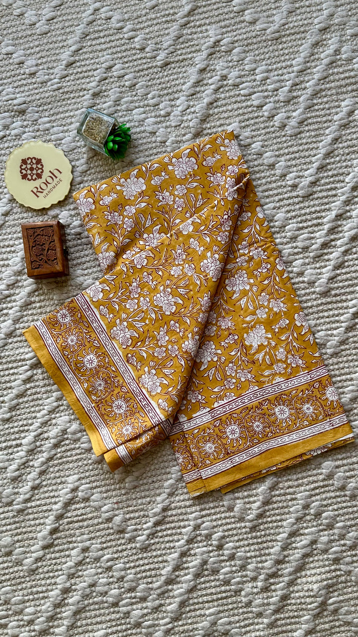 BAGRU HAND BLOCK PRINTED SOFT MULMUL COTTON SAREE- 075