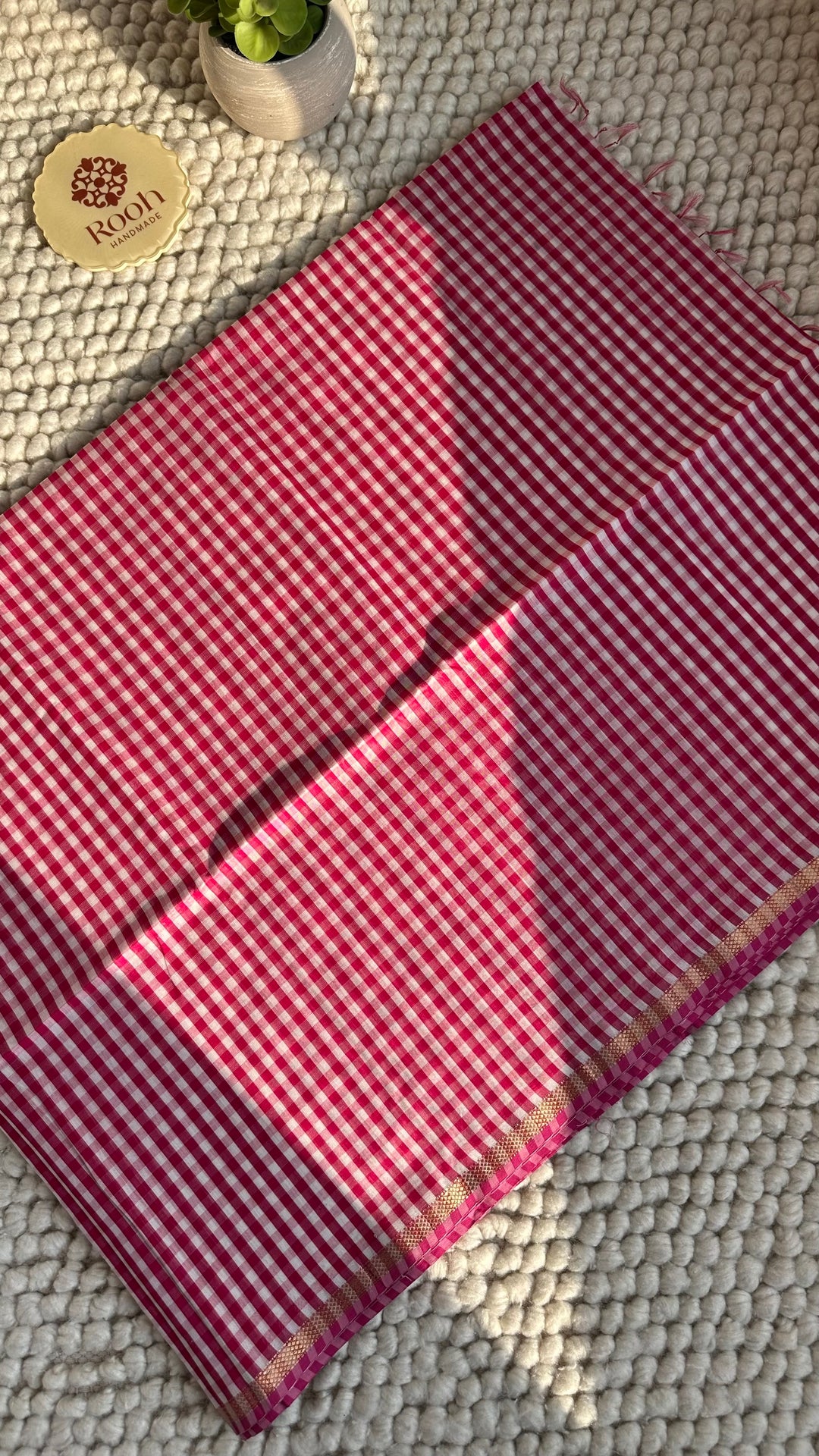RANI PINK CHECKS - PREMIUM HANDWOVEN MAHESHWARI SILK BY COTTON SAREE (DISPATCH TIME IS 15-20 DAYS)