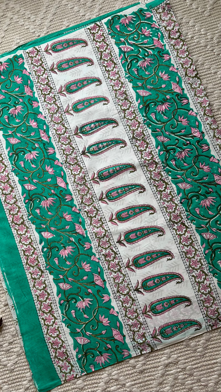 BAGRU HAND BLOCK PRINTED SOFT MULMUL COTTON SAREE- 097