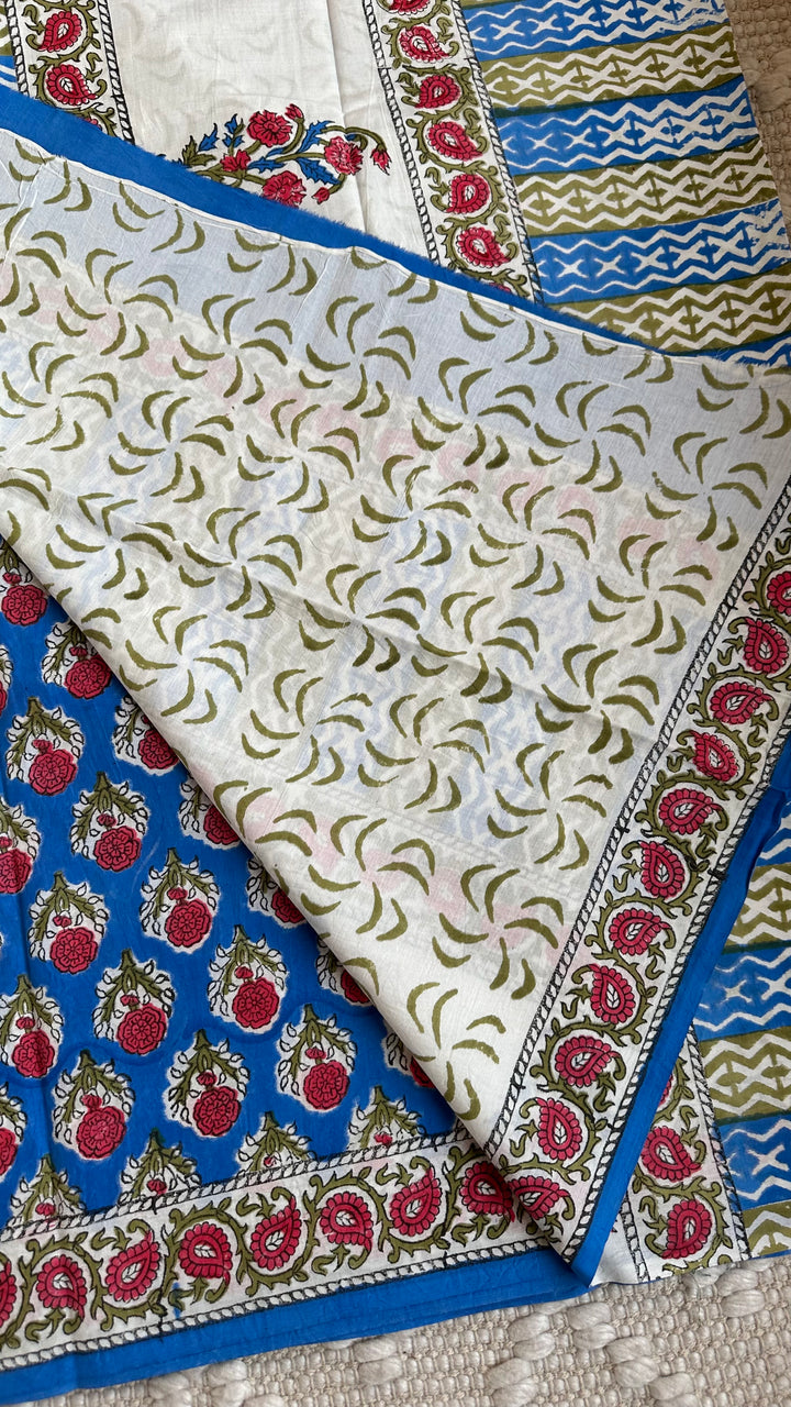 BAGRU HAND BLOCK PRINTED SOFT MULMUL COTTON SAREE- 023