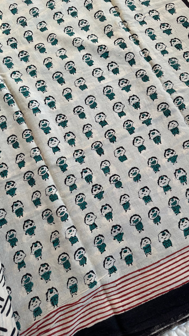 BAGRU HAND BLOCK PRINTED SOFT MULMUL COTTON SAREE- 138