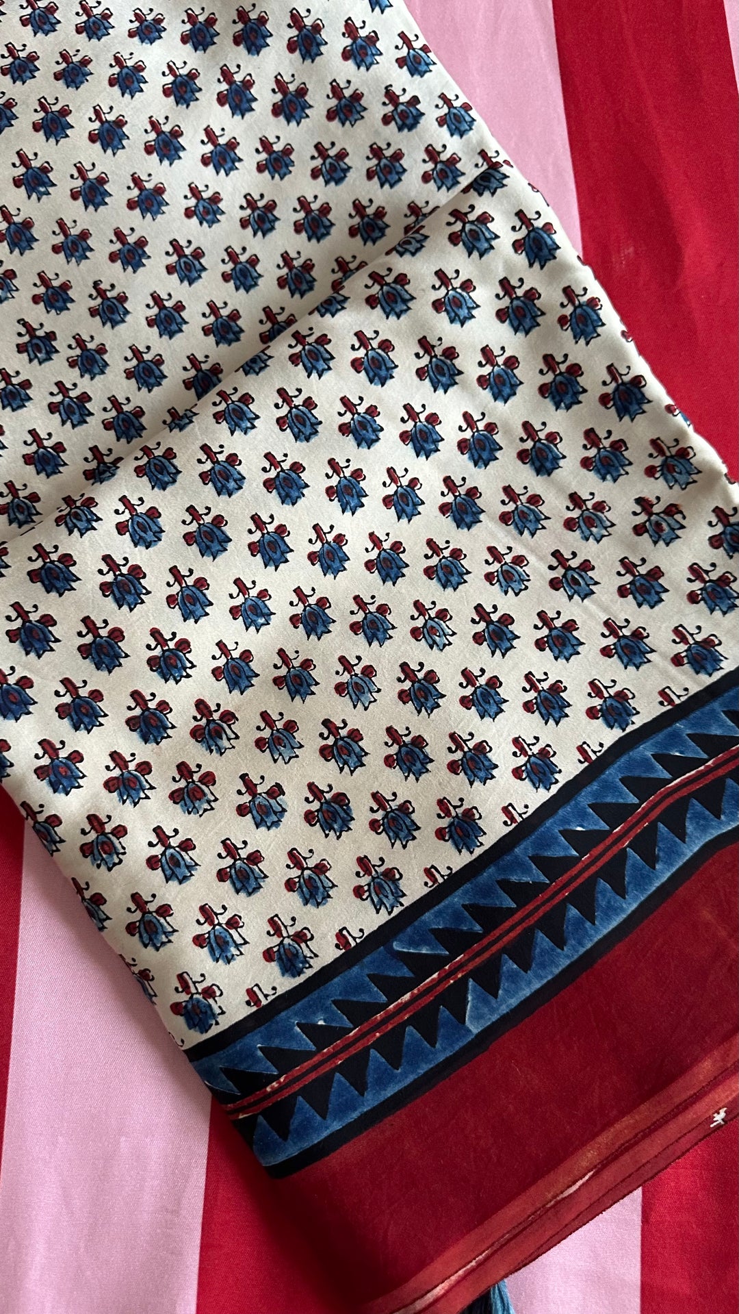 KIARA - IVORY AND MADDER RED AJRAKH HAND BLOCK PRINTED PREMIUM MODAL SILK SAREE