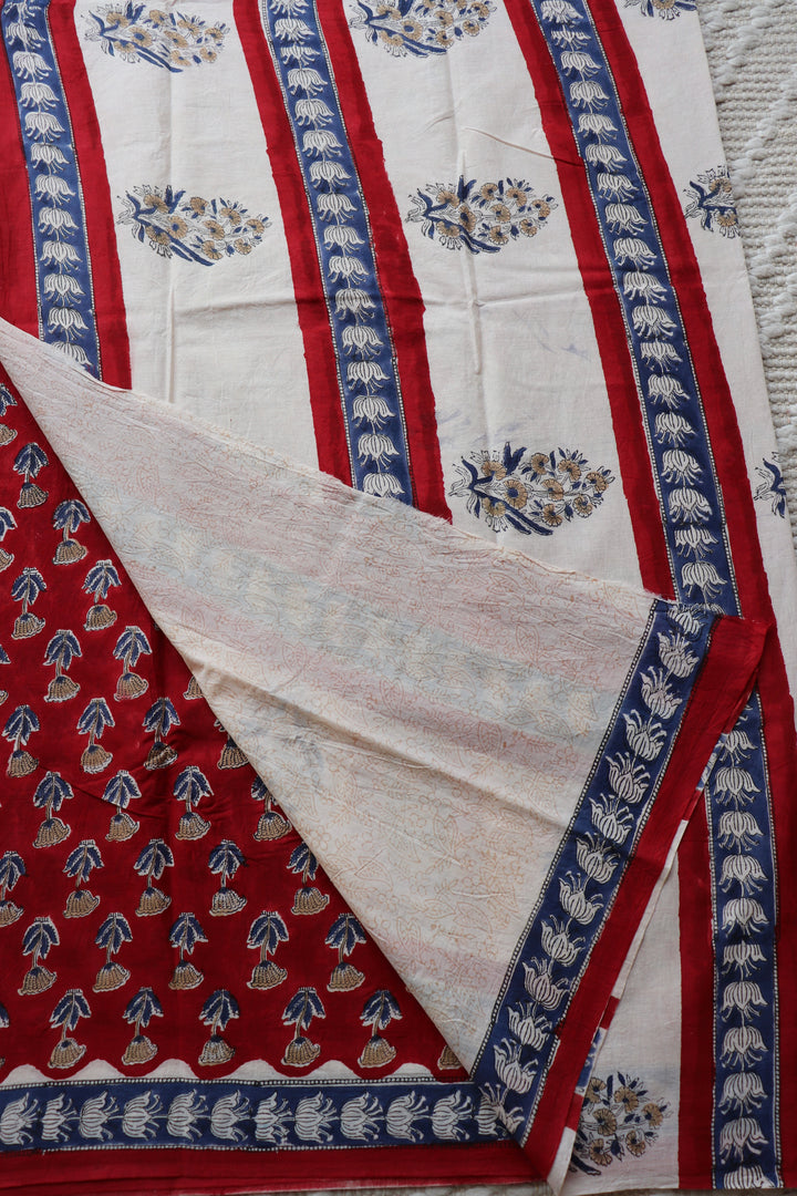 BAGRU HAND BLOCK PRINTED SOFT MULMUL COTTON SAREE- 079