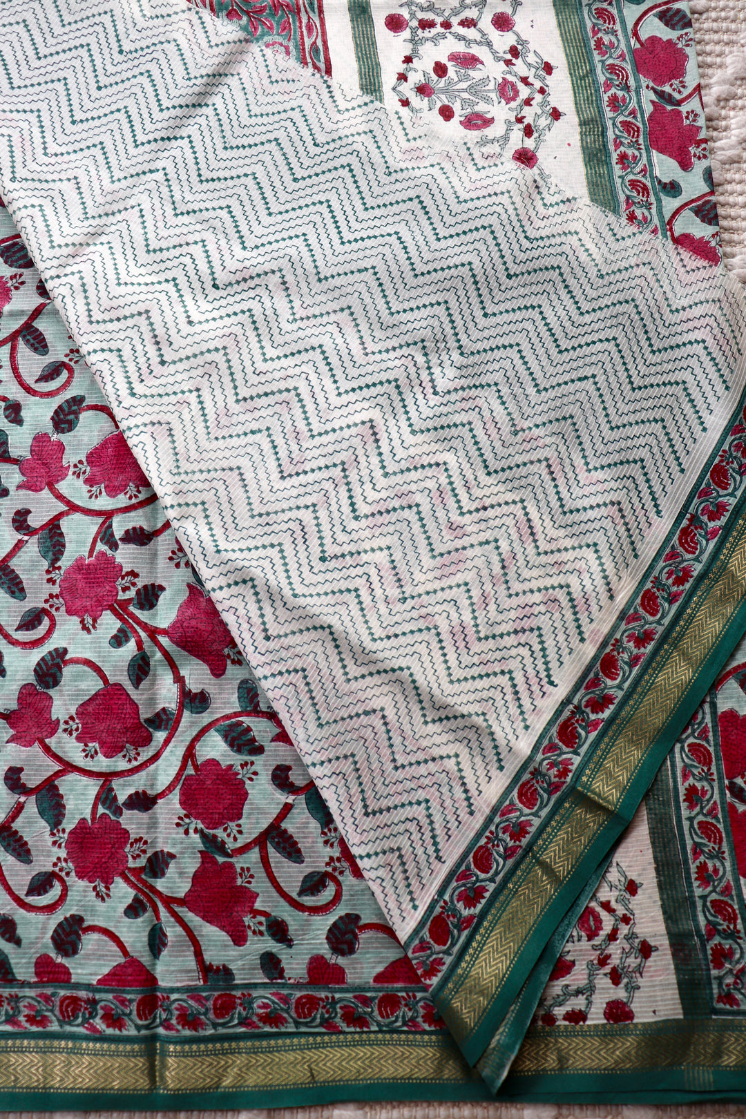 SANGANERI HAND BLOCK PRINTED SILK COTTON SAREE- 001