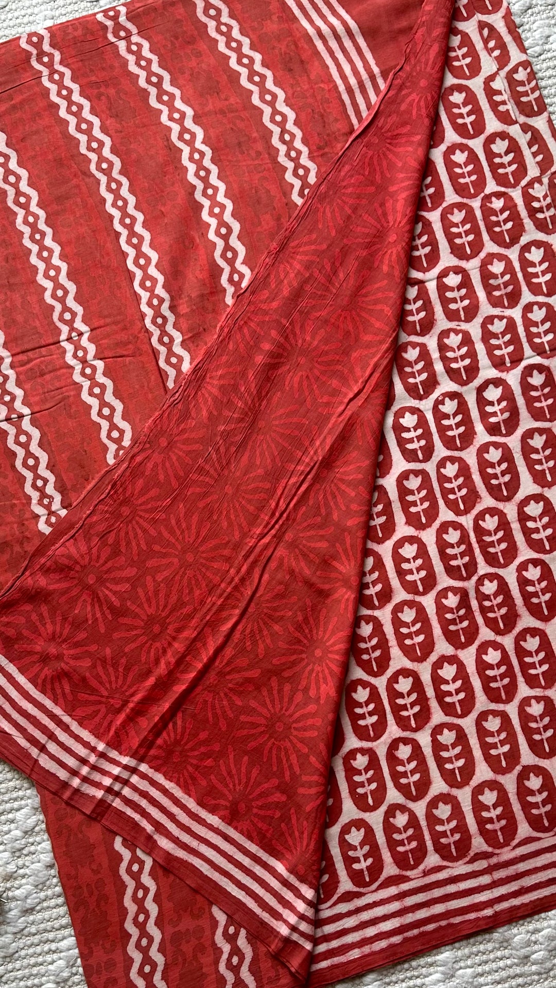 BAGRU HAND BLOCK PRINTED SOFT MULMUL COTTON SAREE- 093