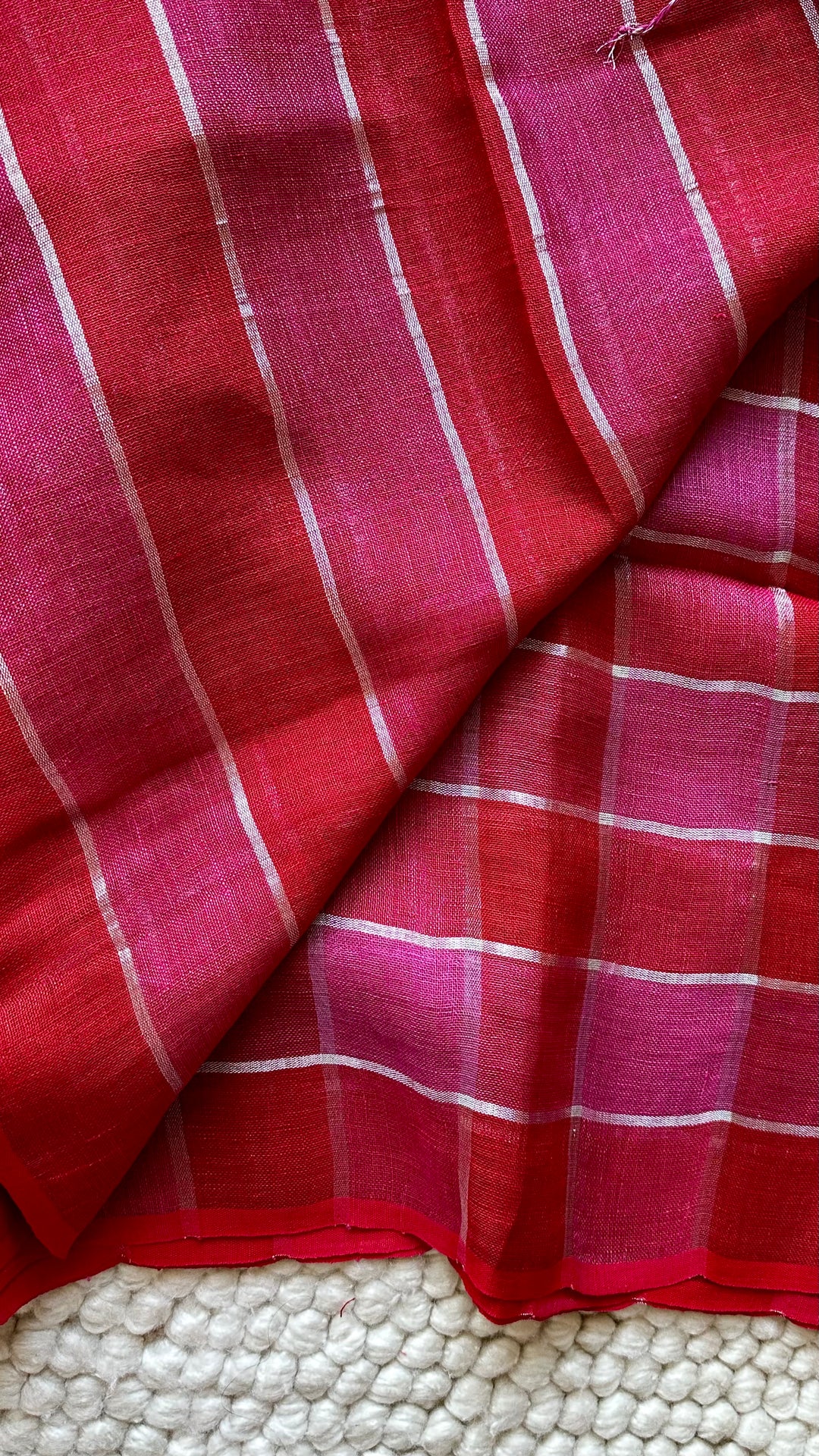 Multi Colour Checked Pure Handwoven Linen Saree - 004