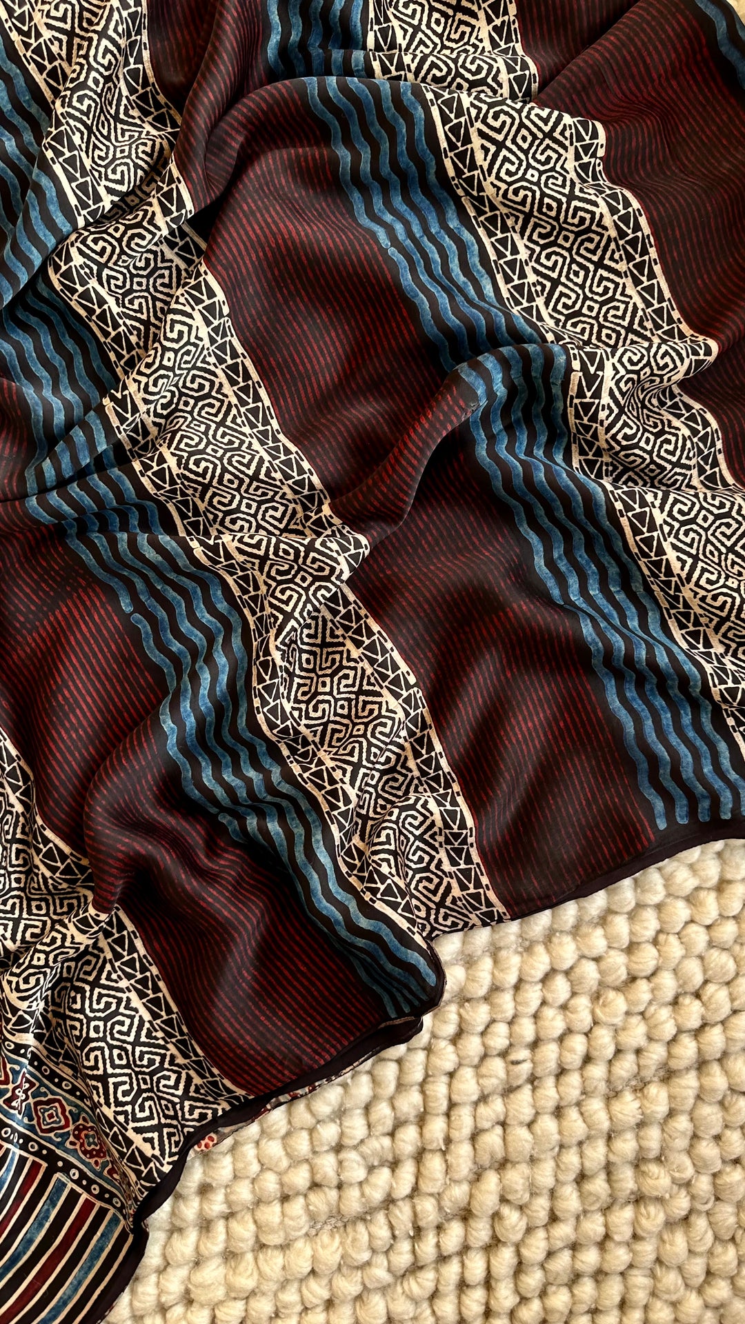 ABSTRACT DREAMS - AJRAKH HAND BLOCK PRINTED PREMIUM MODAL SILK SAREE