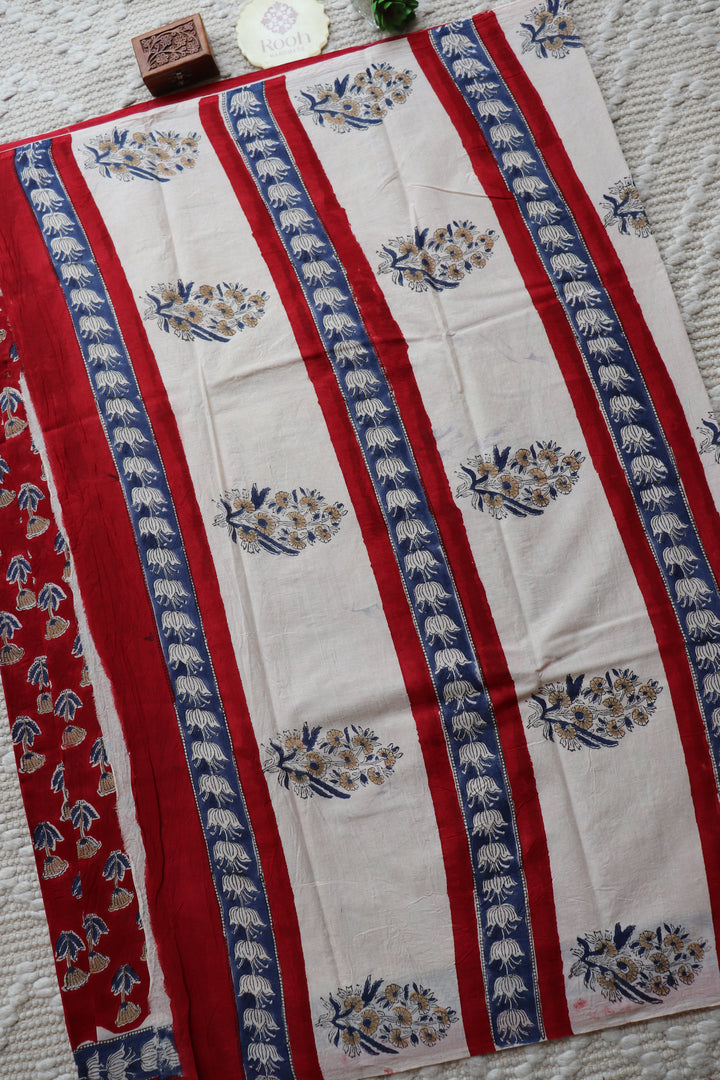 BAGRU HAND BLOCK PRINTED SOFT MULMUL COTTON SAREE- 079