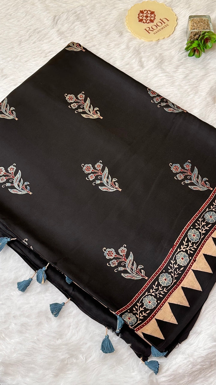 RAATRI - PREMIUM AJRAKH HAND BLOCK PRINTED MODAL SILK SAREE