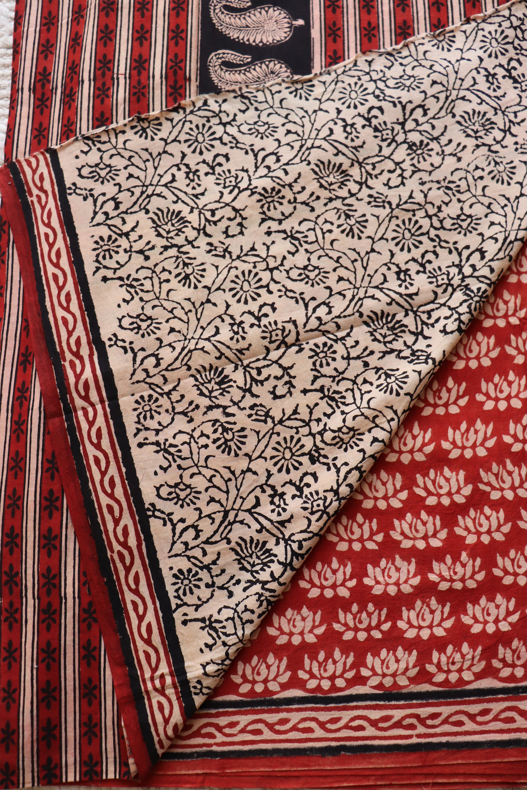 BAGRU HAND BLOCK PRINTED SOFT MULMUL COTTON SAREE- 087
