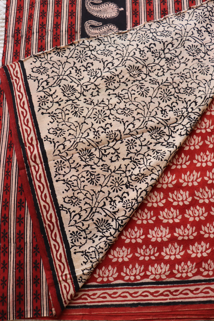 BAGRU HAND BLOCK PRINTED SOFT MULMUL COTTON SAREE- 087