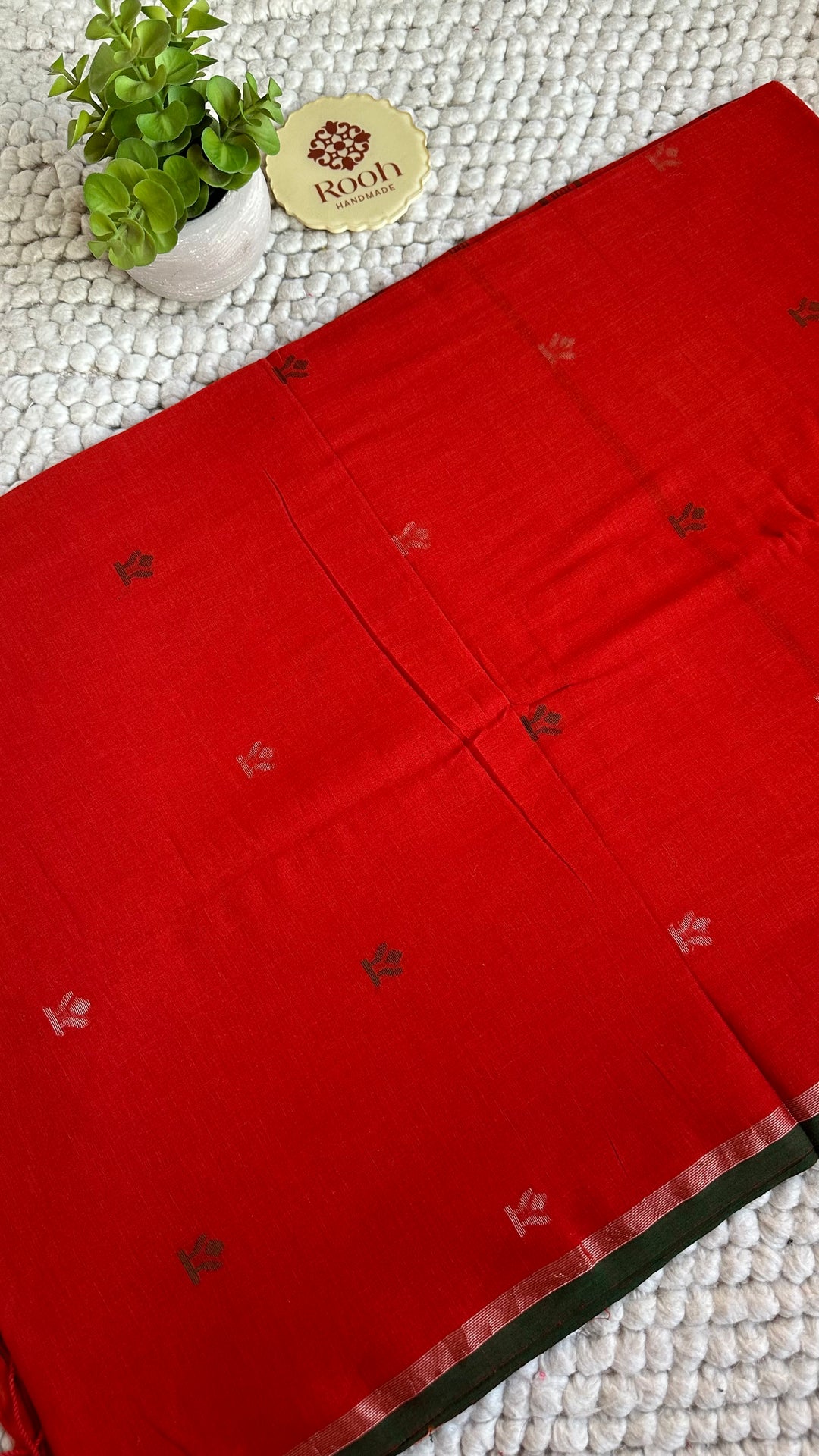 PREMIUM NEEDLE WORK JAMDANI HANDWOVEN AND HANDSPUN COTTON SAREE - RUST ORANGE