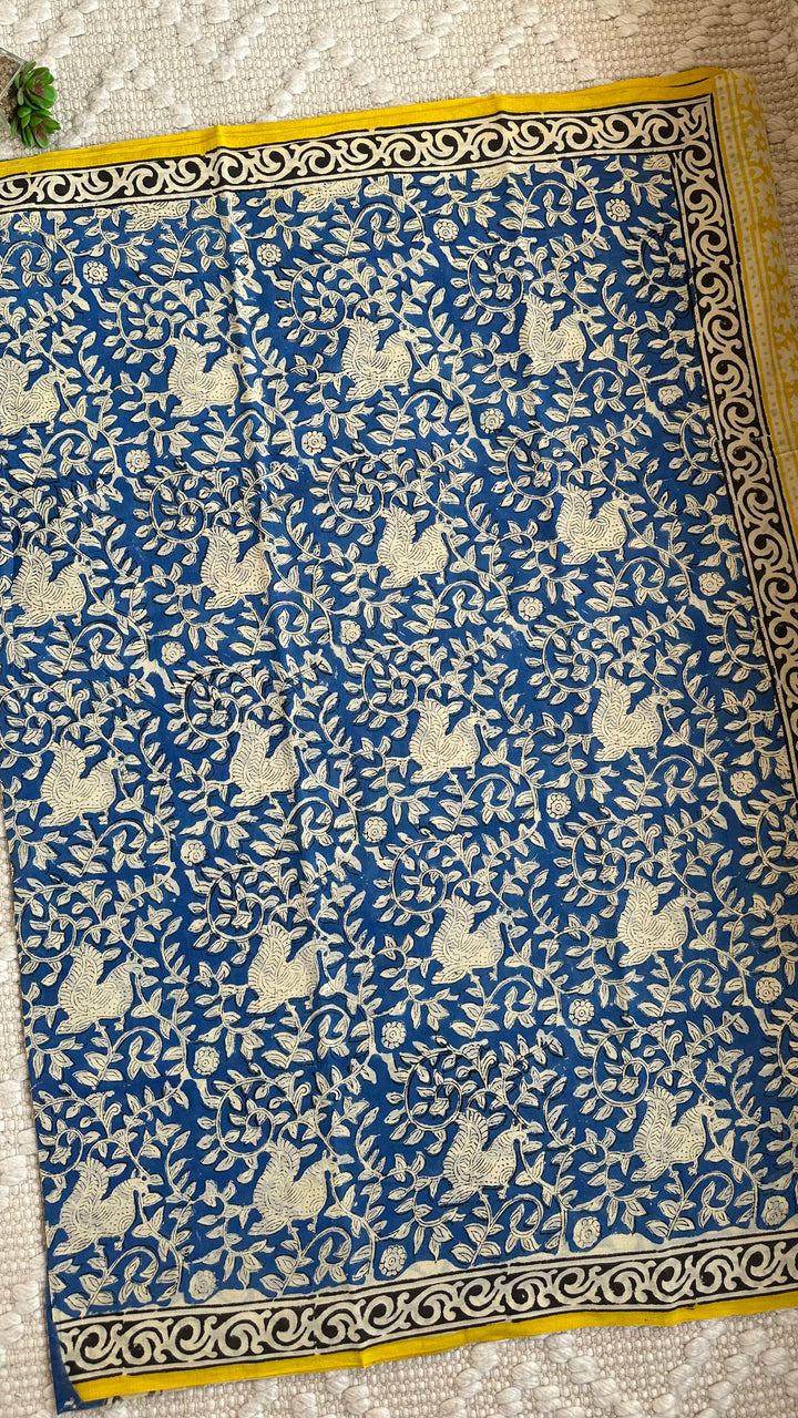 BAGRU HAND BLOCK DABU PRINTED SOFT MULMUL COTTON SAREE- 022