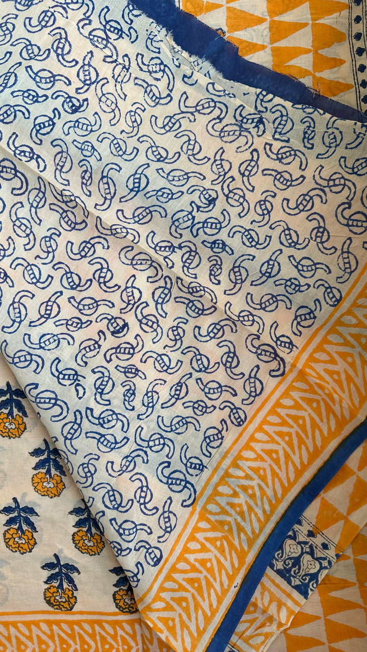 BAGRU HAND BLOCK PRINTED SOFT MULMUL COTTON SAREE- 142