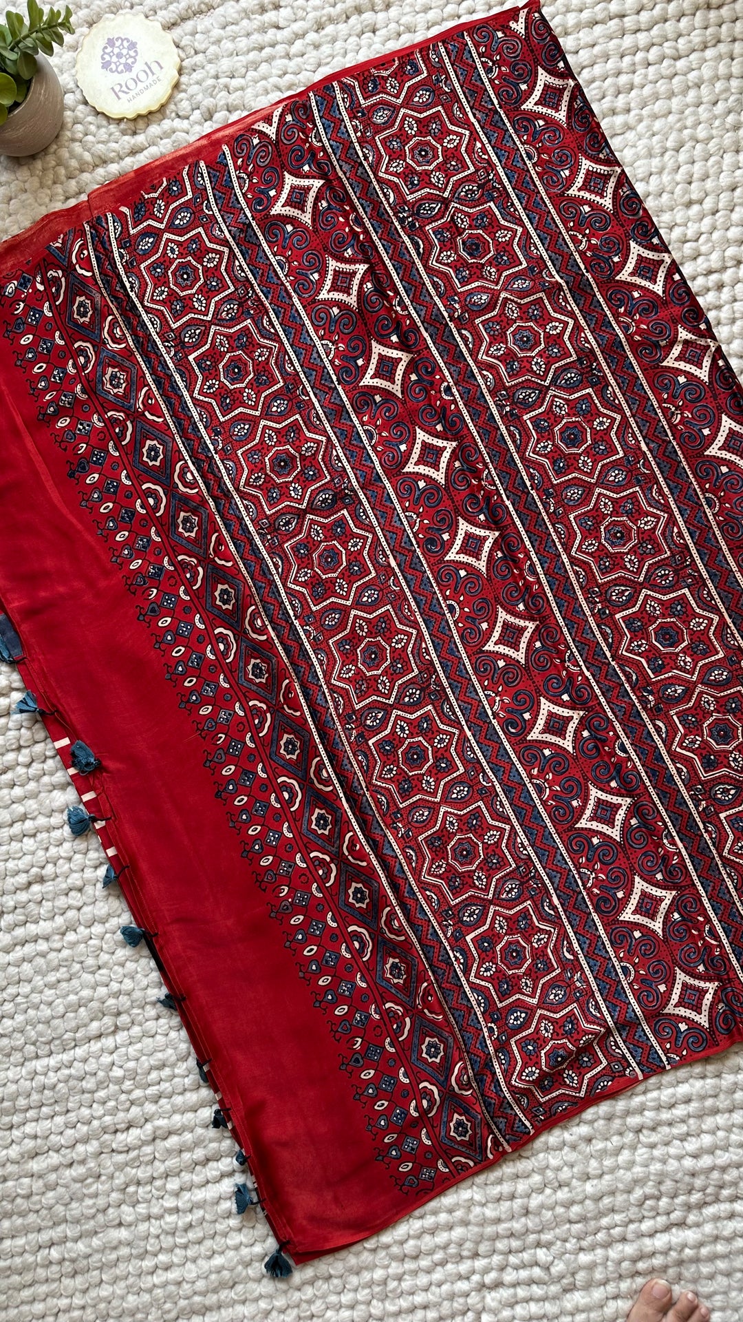 ROOH EXCLUSIVES- AJRAKH HAND BLOCK PRINTED PREMIUM MODAL SILK SAREE 23